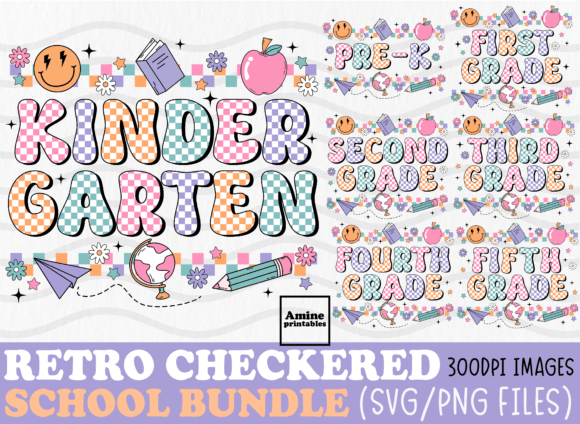 Retro Checkered School Bundle SVG PNG